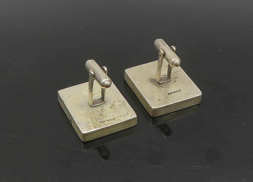 925 Sterling Silver  Vintage Inlaid Wood Heavy Square Cufflinks  TR3138