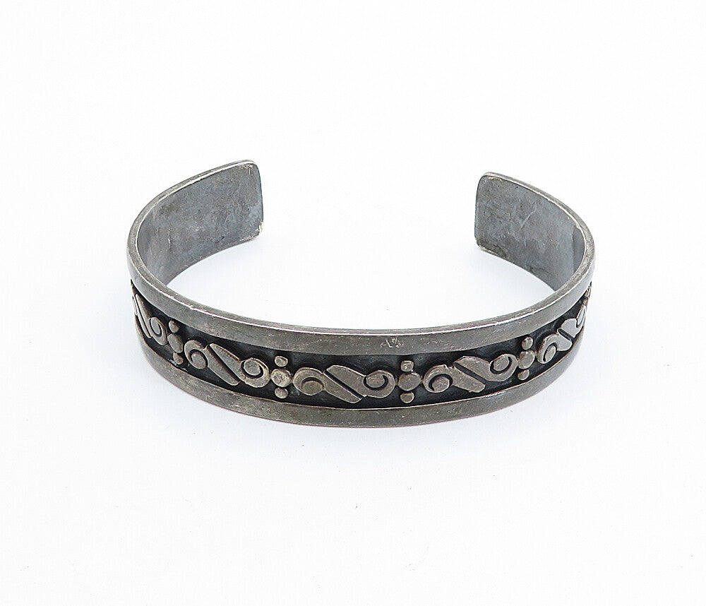 TAXCO MEXICO 925 Silver  Vintage Oxidized Swirl Pattern Cuff Bracelet  BT2811