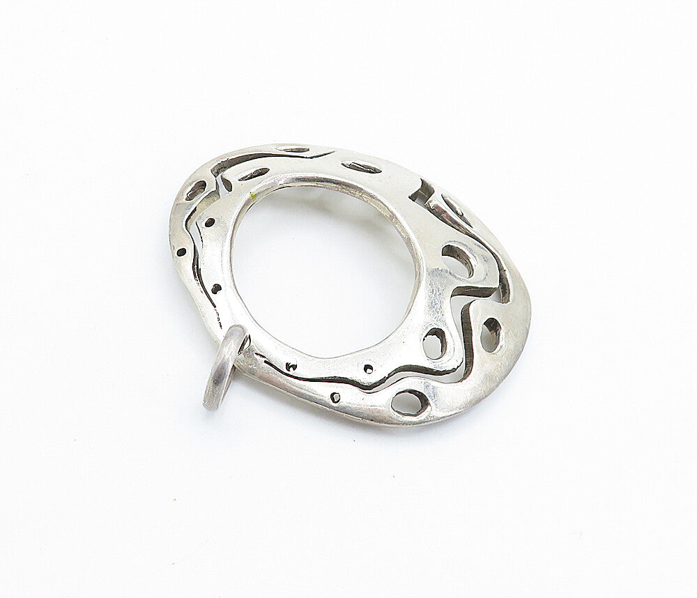 925 Sterling Silver  Vintage Modernist Round Cutout Design Pendant  PT4093
