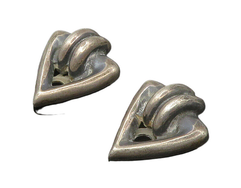 925 Sterling Silver  Vintage Modernist Dark Tone Non Pierce Earrings  EG8760