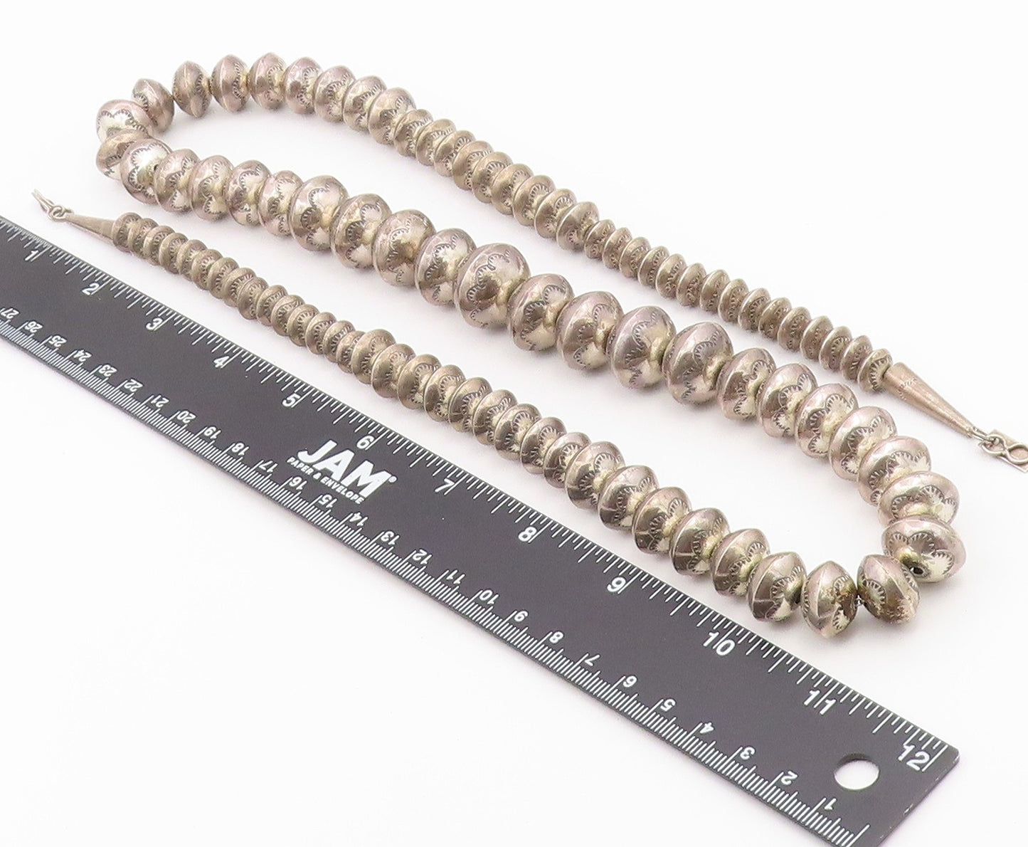 925 Sterling Silver Vintage Necklace FLOYD LANER NAVAJO Etched Bead Chain NE4943