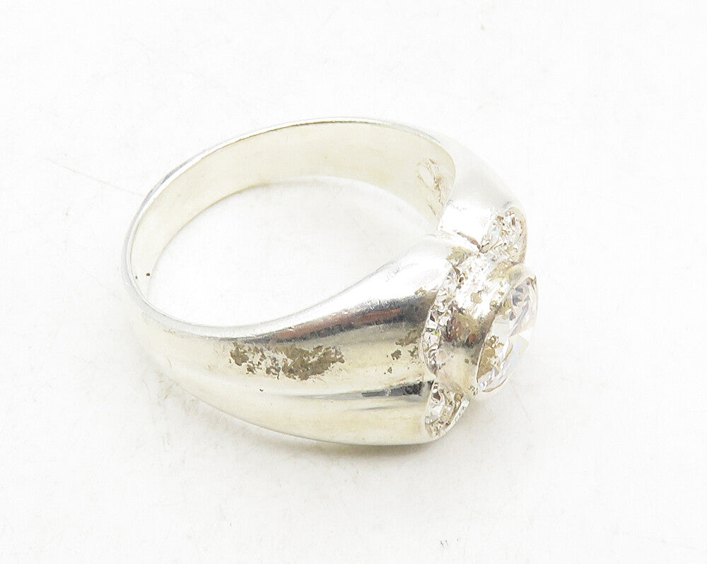 925 Sterling Silver  Vintage Cubic Zirconia Floral Band Ring Sz 11.5  RG9628