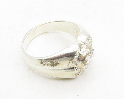 925 Sterling Silver  Vintage Cubic Zirconia Floral Band Ring Sz 11.5  RG9628