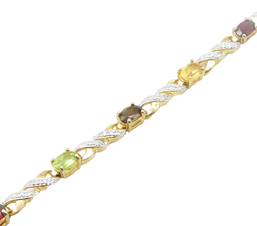 ROSS SIMON 925 Silver Genuine Diamond & Multi Stone Chain Bracelet BT6599