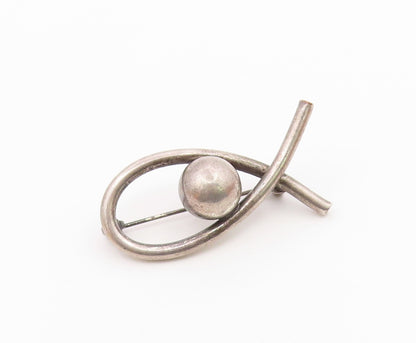 925 Sterling Silver  Vintage Shiny Modernist Dome Brooch Pin  BP8388