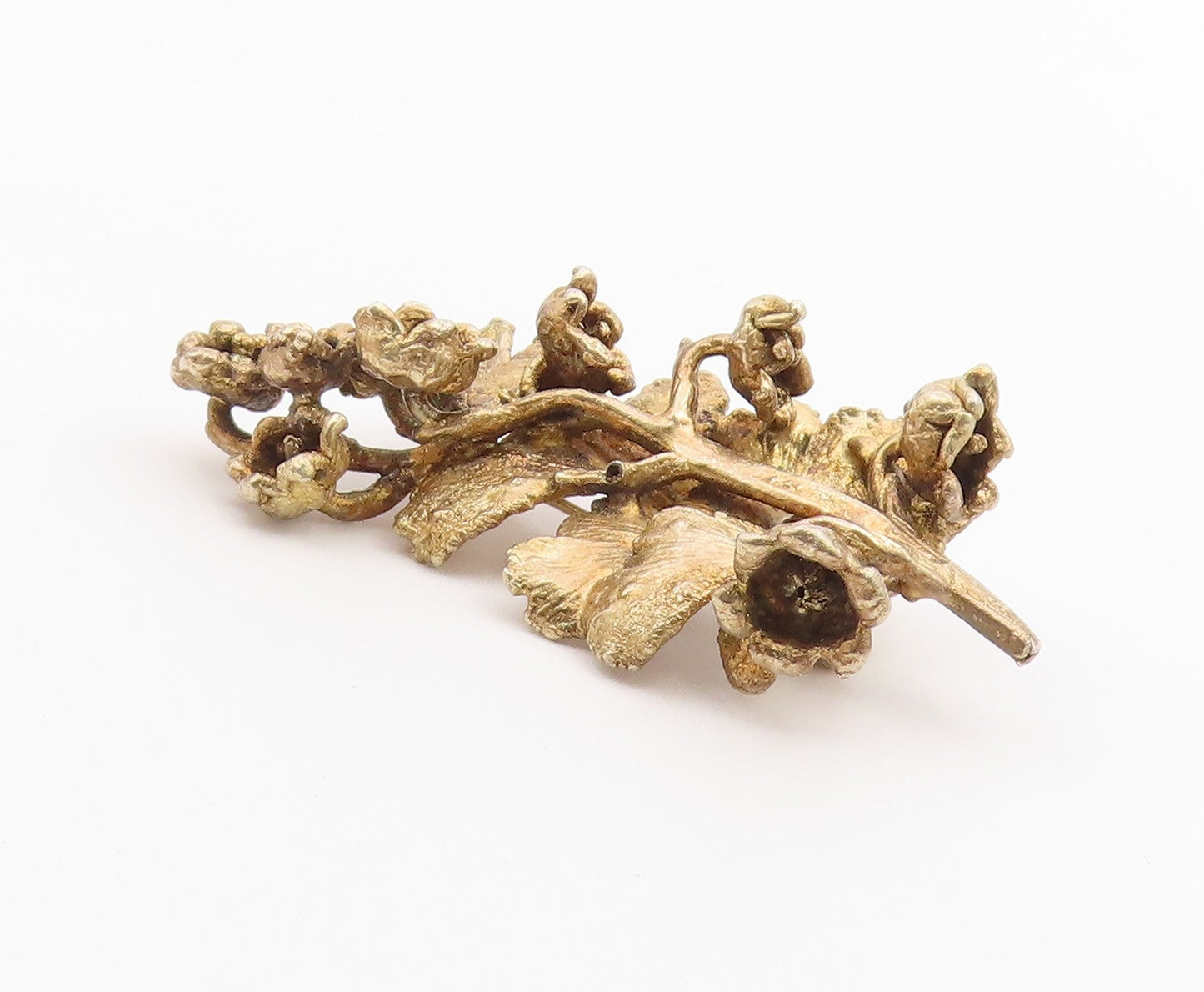 925 Silver  Vintage Gold Plated Sculpted Flower Branch Brooch Pin  BP9960