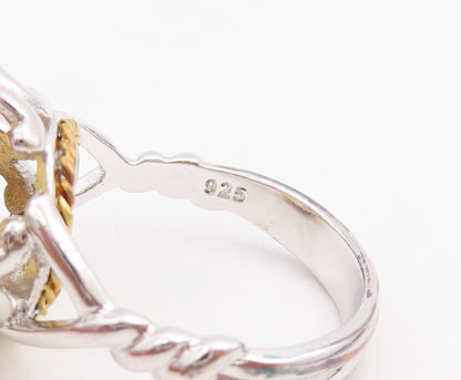 925 Sterling Silver Vintage Ring Designer Cutout Round Citrine  Sz 7  RG30560
