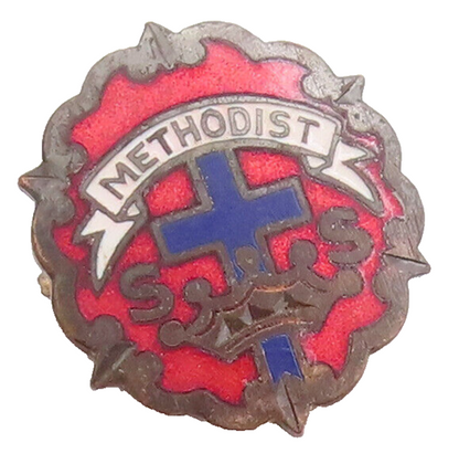 925 Sterling Silver Vintage Brooch Pin Blue Red Enameled Antique Logo  BP10720