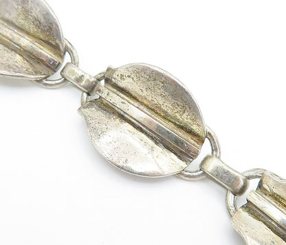 925 Sterling Silver  Vintage Modernist Floral Leaf Link Chain Bracelet  BT3325