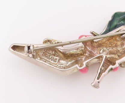 925 Sterling Silver Vintage Brooch Enamel High Heel Shoe With Vines Pin  BP12153
