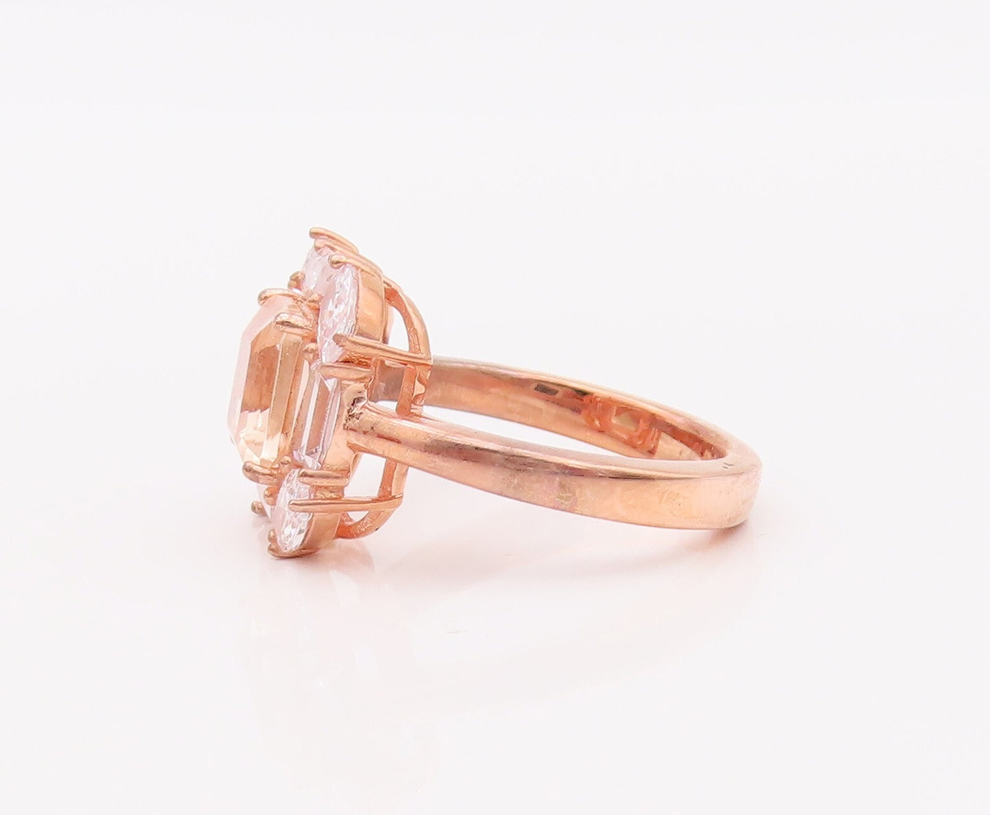 925 Sterling Silver Vintage Ring Rose Gold Plated Square 2 Tone CZ Sz 7  RG29320