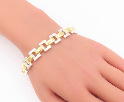 925 Sterling Silver Vintage Bracelet Solid Gold Plated Rectangle Links BT10416