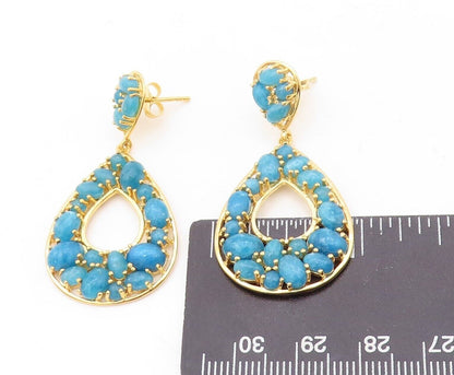 925 Sterling Silver Vintage Earrings Gold Plated Dangling Aquamarine EG13165