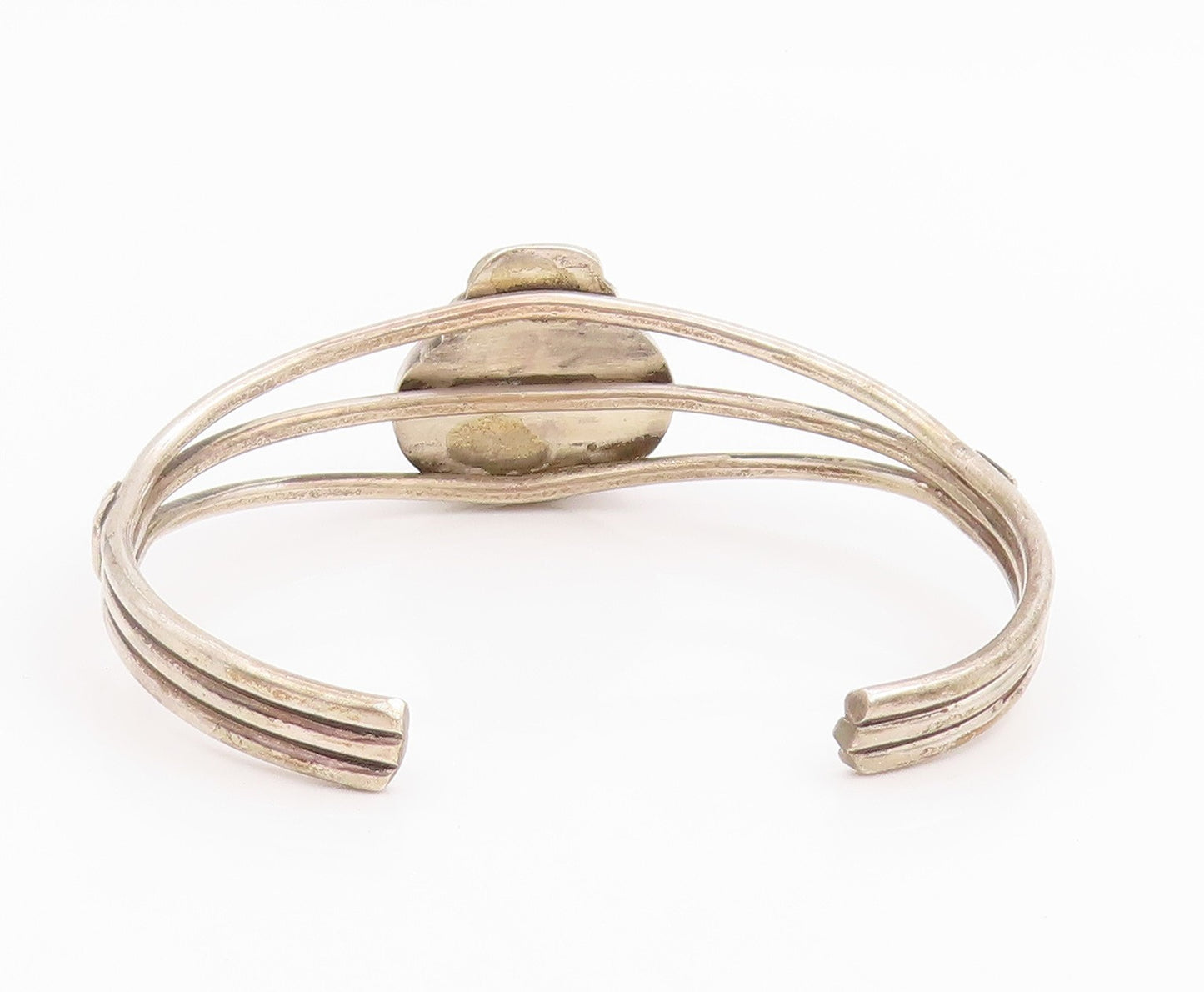 925 Sterling Silver Vintage Bracelet NAVAJO Oval White Turquoise Cuff  BT11650
