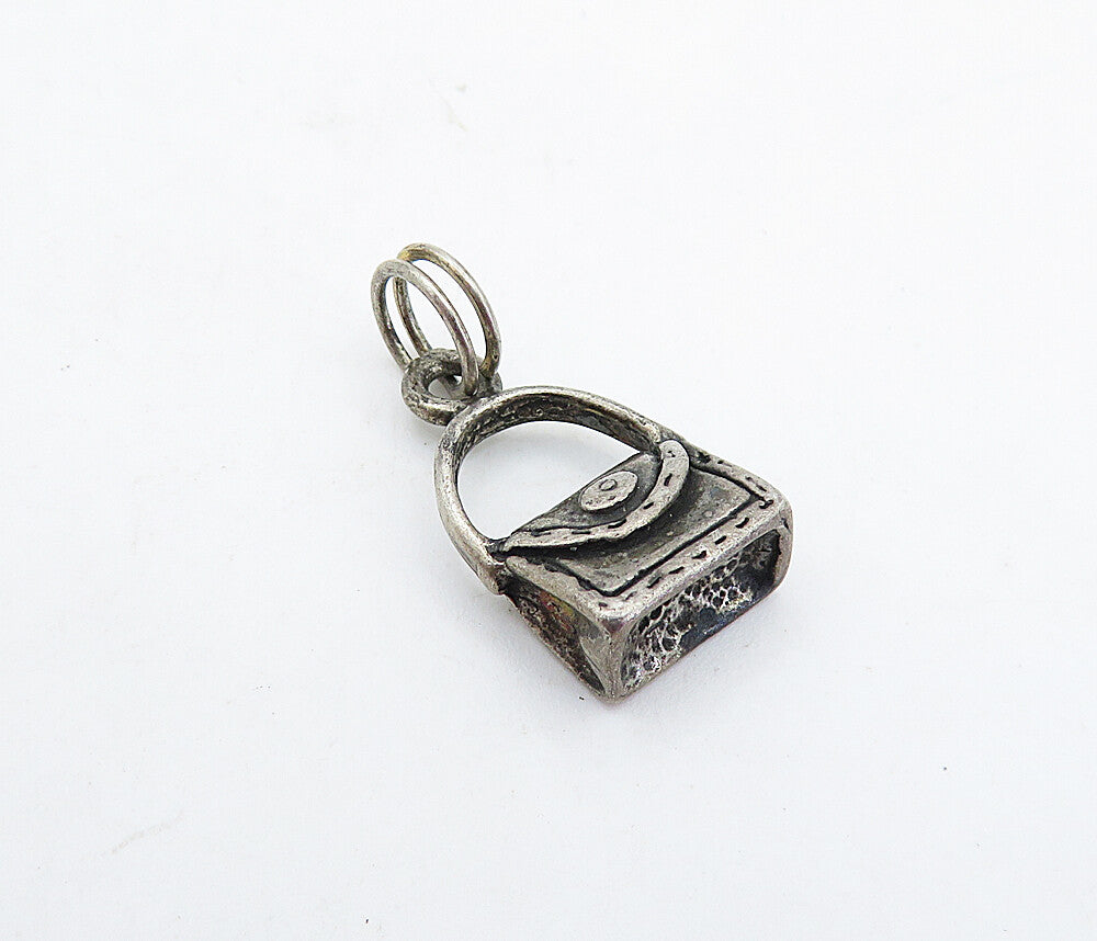 925 Sterling Silver  Vintage Petite Dark Tone Purse Handbag Pendant  PT3828
