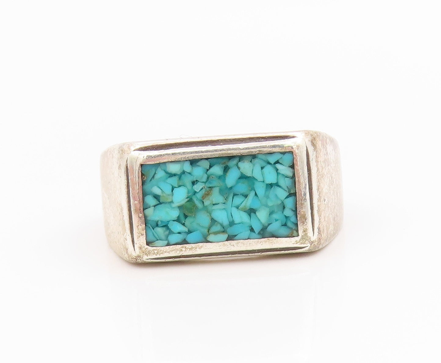 925 Sterling Silver Vintage Ring Crushed Turquoise Inlay Band  Sz 8.5  RG35743