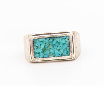 925 Sterling Silver Vintage Ring Crushed Turquoise Inlay Band  Sz 8.5  RG35743