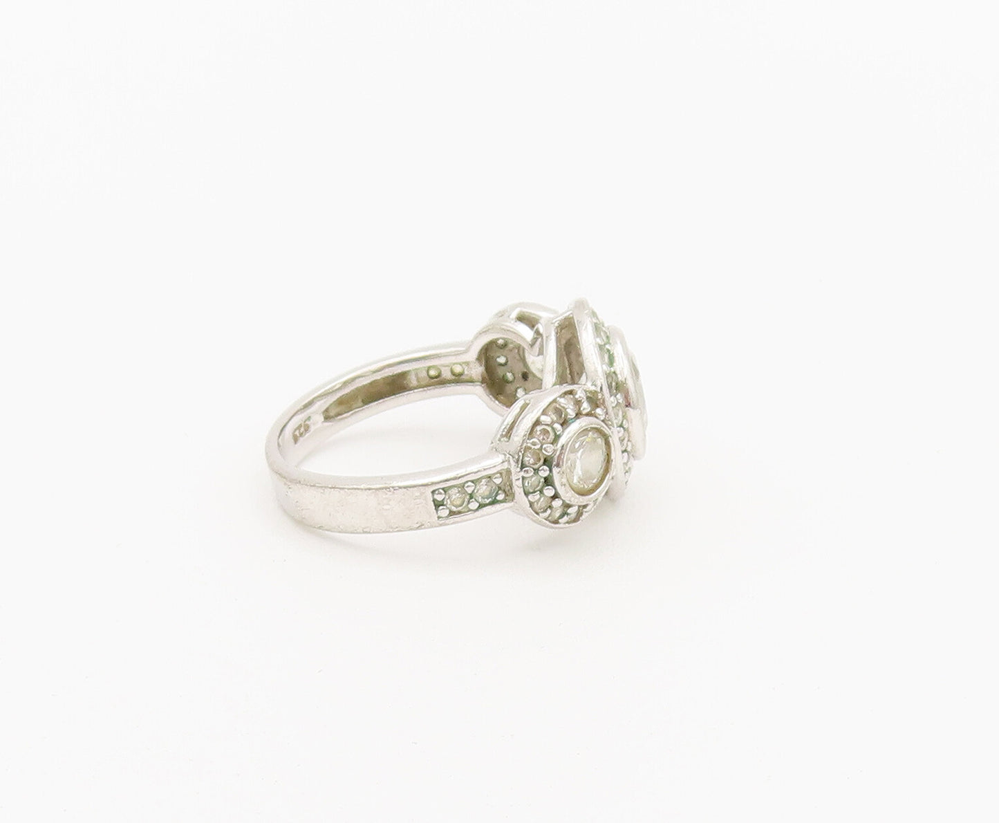 925 Sterling Silver Vintage Ring Minimalist Circular Halo Topaz Sz 6  RG27902