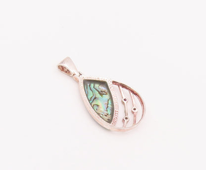 925 Sterling Silver Vintage Pendant Designer Abalone & Round Amethyst  PT22811
