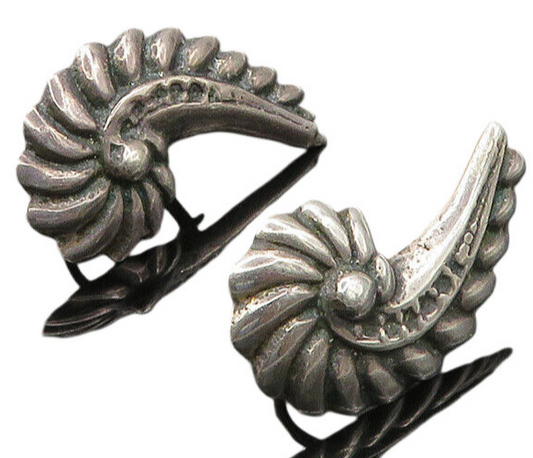 925 Sterling Silver  Vintage Shiny Fluted Swirl Non Pierce Earrings  EG10696