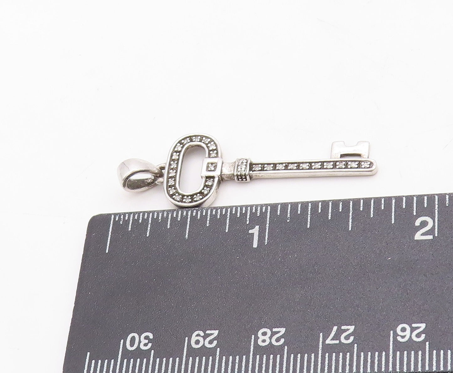 925 Sterling Silver Vintage Pendant Solid Cutout Diamonds Inlay Key  PT23704