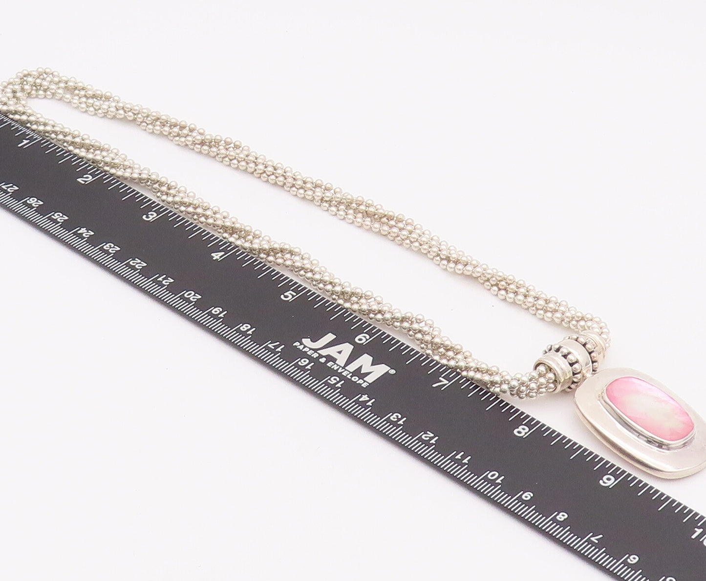 925 Sterling Silver Vintage Necklace ESPO SIG Beaded Chain Pink Gemstone  NE4235
