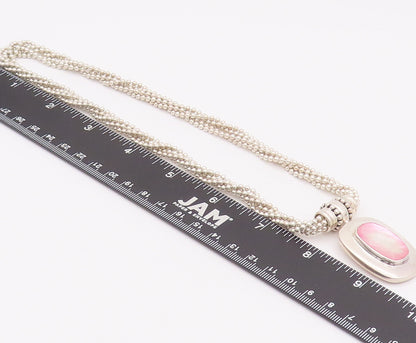 925 Sterling Silver Vintage Necklace ESPO SIG Beaded Chain Pink Gemstone  NE4235