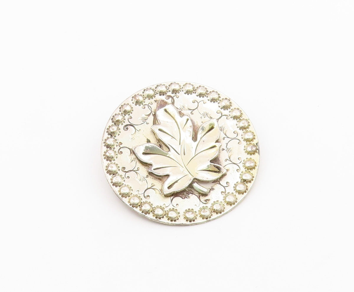 925 Sterling Silver  Vintage Hand Wrought Single Leaf Swirl Brooch Pin  BP3671