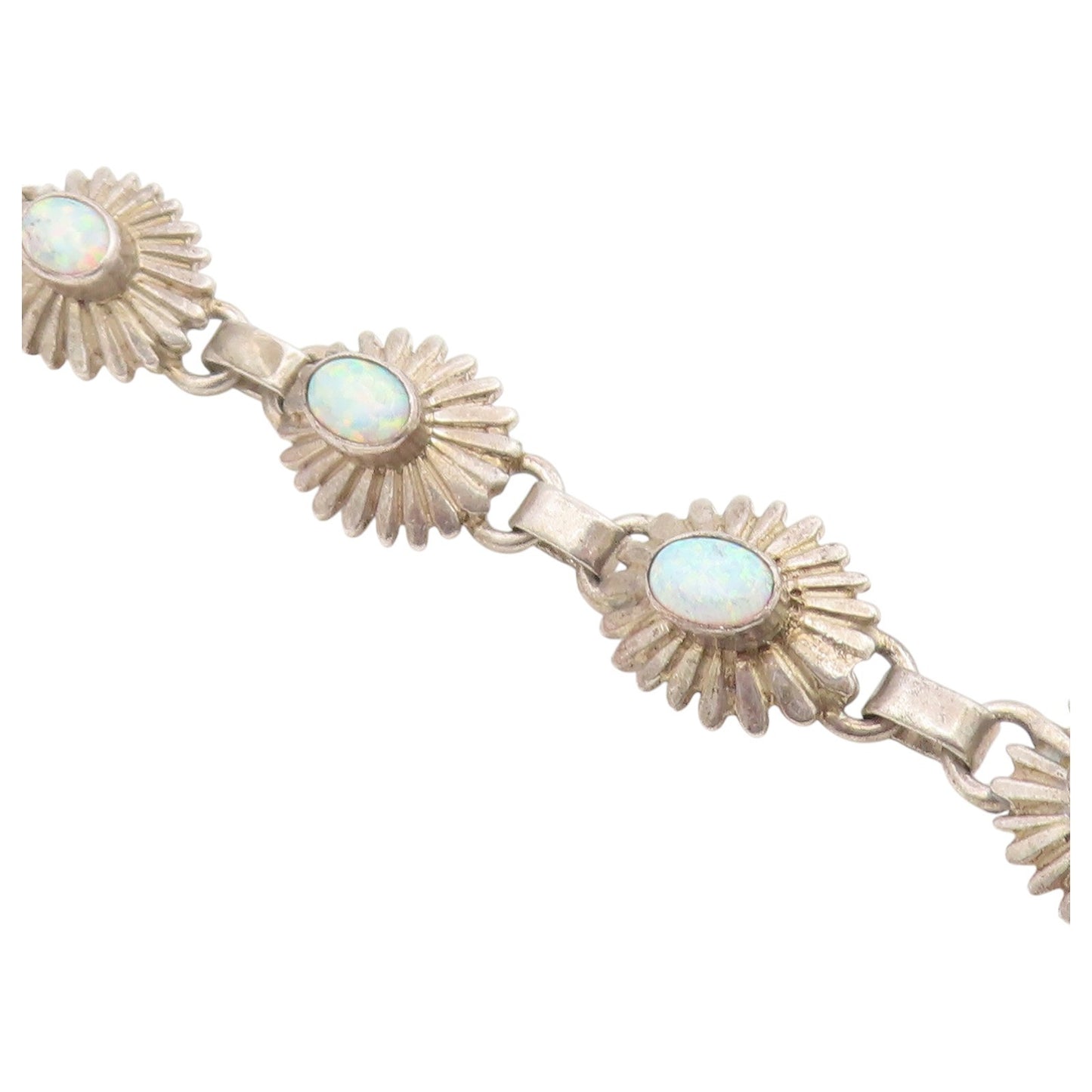 925 Sterling Silver Vintage Bracelet SOUTHWESTERN Fire Opal Floral Link  BT12177