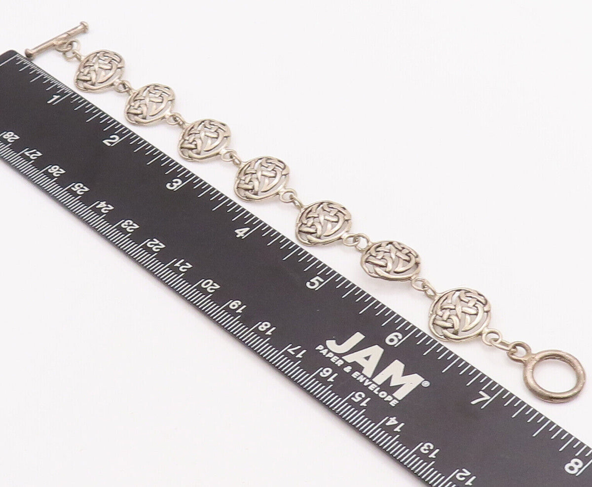 925 Sterling Silver Vintage Bracelet Round Cutout Celtic Knots  BT10637