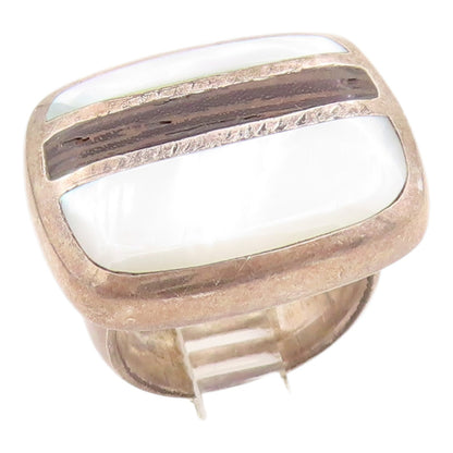 925 Sterling Silver Vintage Ring Mother Of Pearl Geometric Band  Sz 6  RG35337