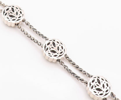 14k Gold 925 Sterling Silver Vintage Bracelet Round Floral Cut Chained  BT11091