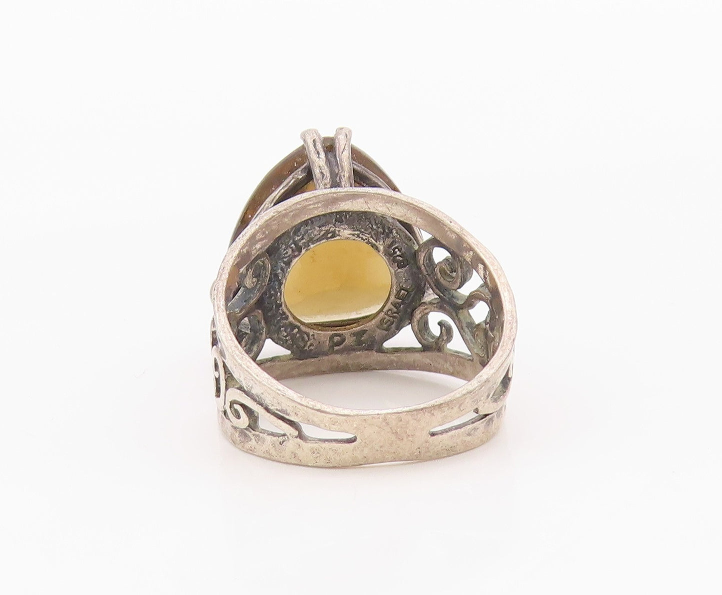 925 Sterling Silver Vintage Ring OR PAZ ISRAEL Smoky Quartz Band Sz 5.5 RG36366