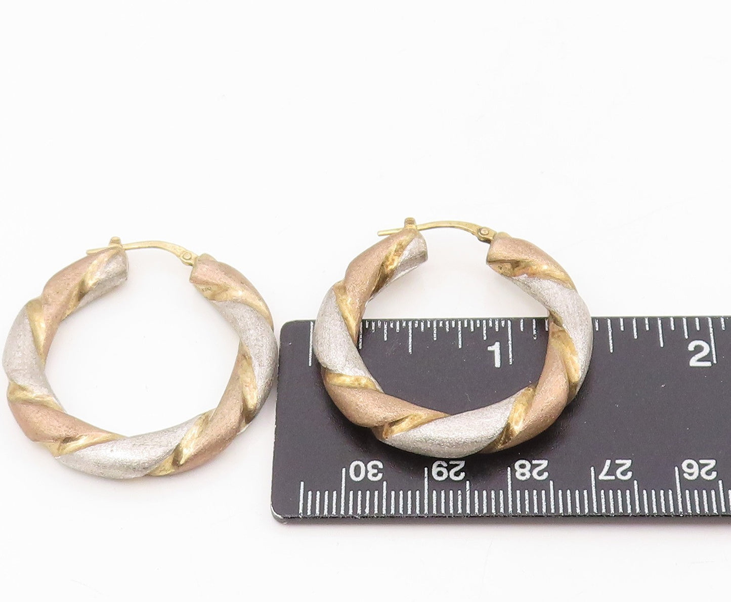 925 Sterling Silver Vintage Earrings Classic Triple Tone Twisted Hoops  EG13903