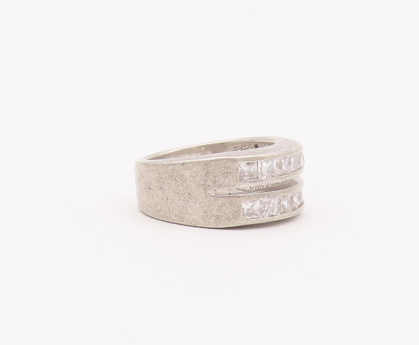 925 Sterling Silver Vintage Ring Solid CZ Double Split Bands  Sz 6  RG28010