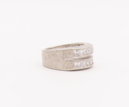 925 Sterling Silver Vintage Ring Solid CZ Double Split Bands  Sz 6  RG28010