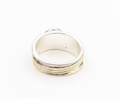 925 Sterling Silver Vintage Ring Two Tone Quartz Leafy Vine Band  Sz 7  RG36245
