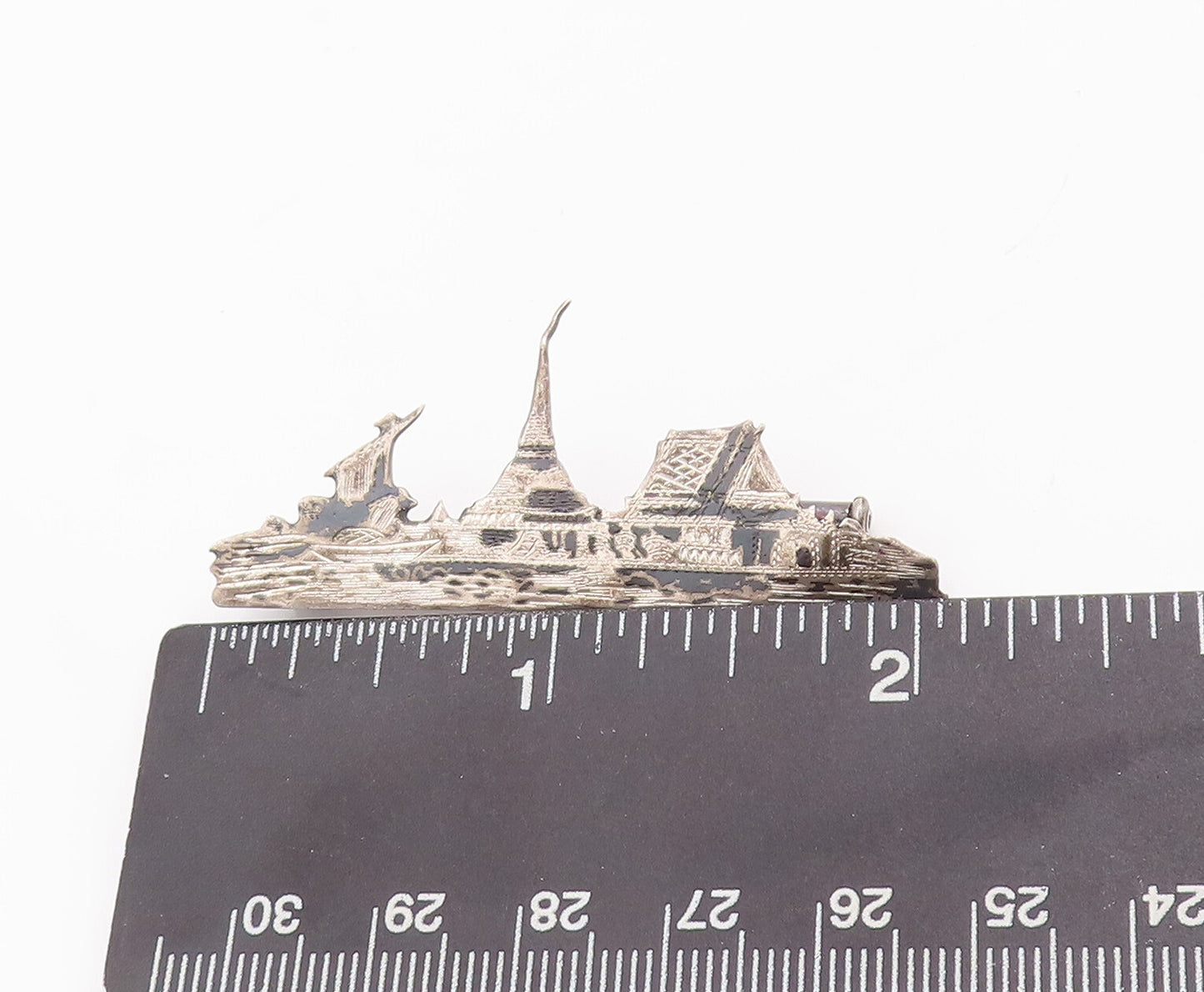 925 Sterling Silver Vintage Brooch Pin JAPANESE Antique Landscape Carved BP10968