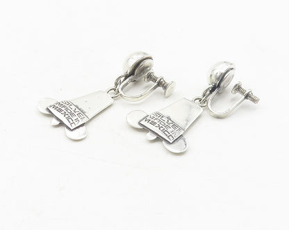 MEXICO 925 Sterling Silver  Vintage Antique Non Pierce Dangle Earrings  EG6226
