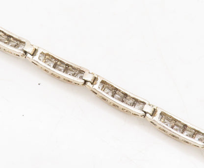 925 Sterling Silver Vintage Bracelet Carved Domed Inlay CZ Row Band Link BT10245