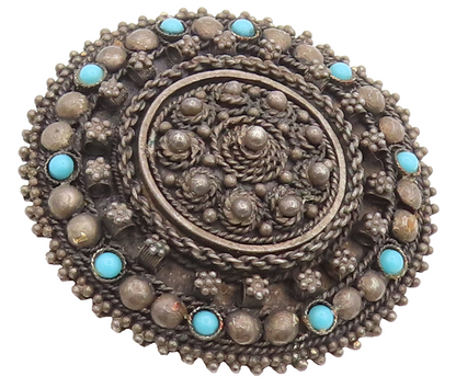 ISRAEL 925 Sterling Silver  Vintage Antique Beaded Round Brooch Pin  BP10309