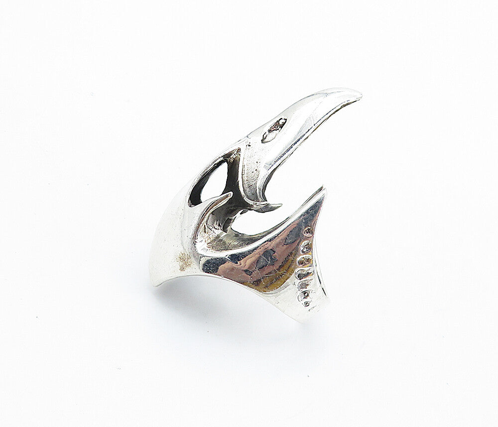 925 Sterling Silver  Vintage Shiny Bird's Head Motif Band Ring Sz 7.5  RG7475