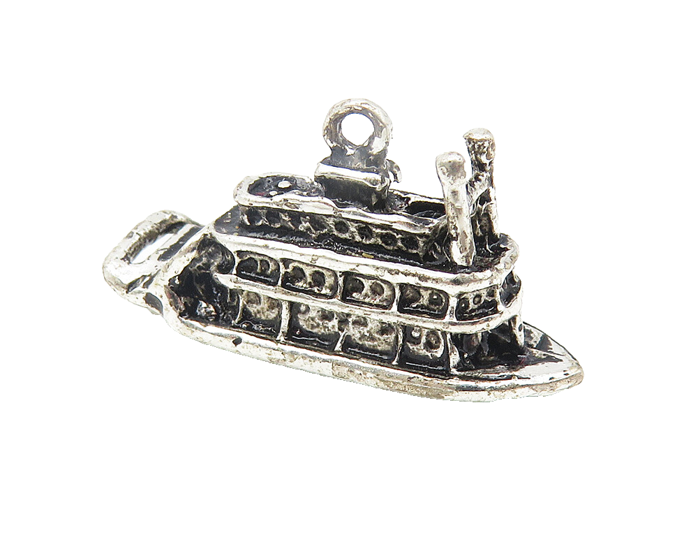 925 Sterling Silver  Vintage Petite Oxidized Ferry Boat Drop Pendant  PT9253