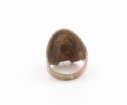 925 Sterling Silver Vintage Ring Large Feathered Native Chief Band Sz 7  RG34003