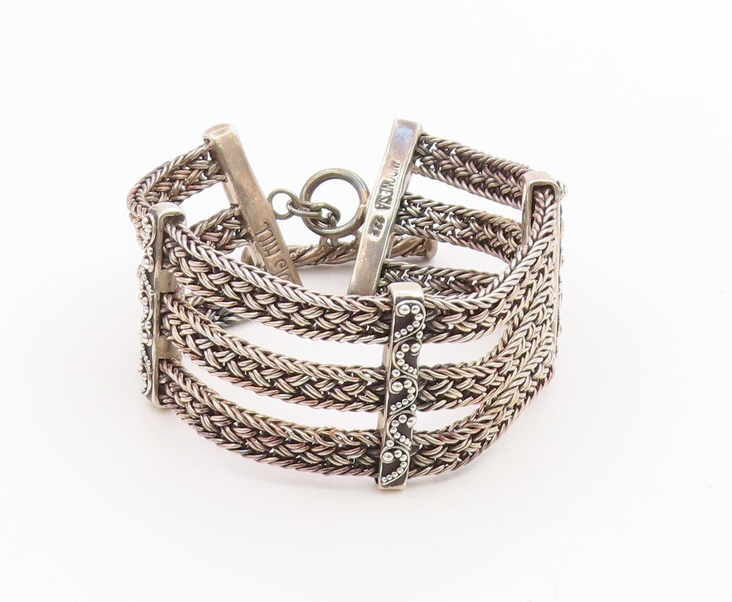 925 Sterling Silver Vintage Bracelet LOIS HILL Triple Strand Scroll Bar  BT12042