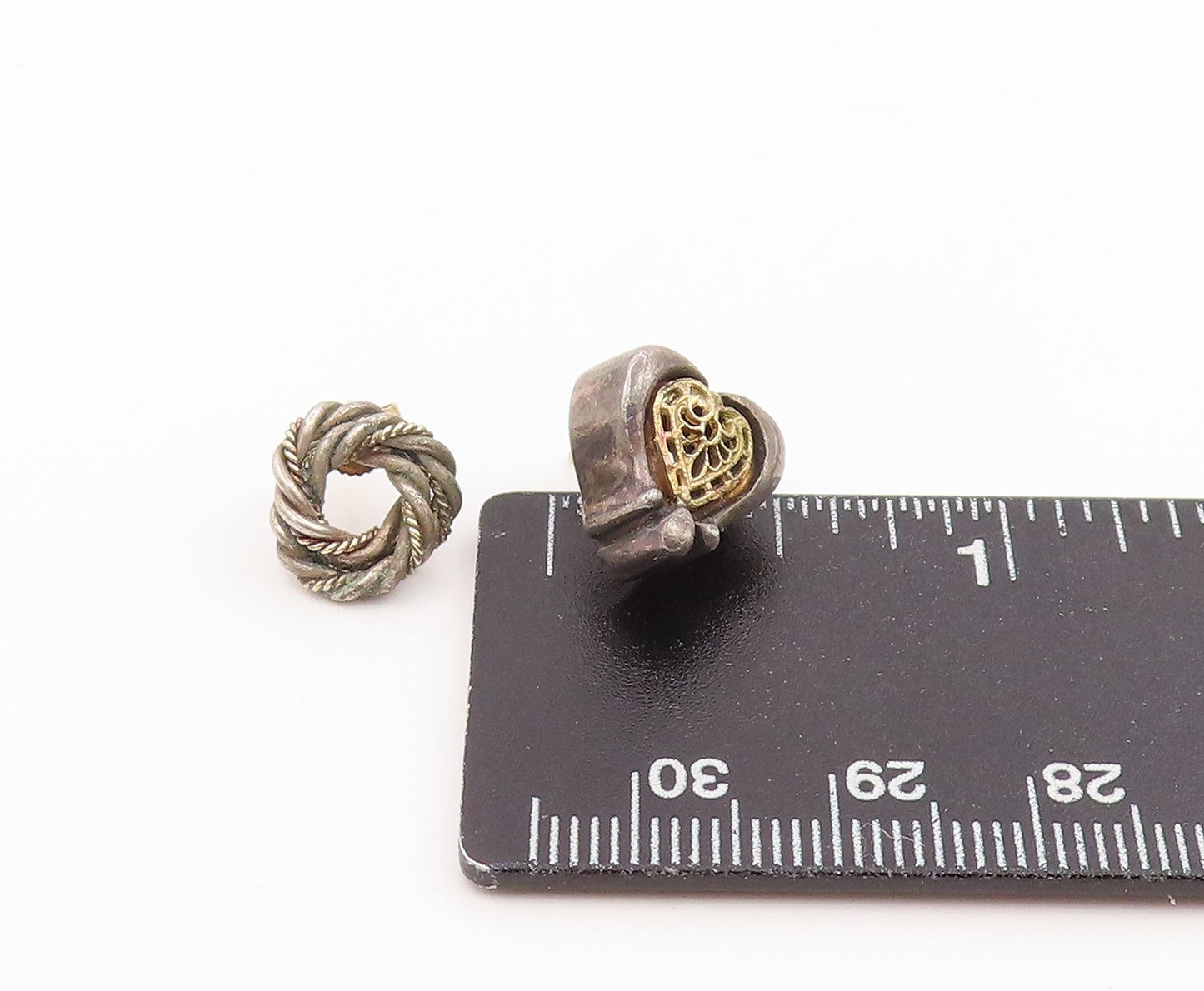 14k Gold & 925 Sterling Silver Vintage Earrings Modernist Single Pieces  EG14303