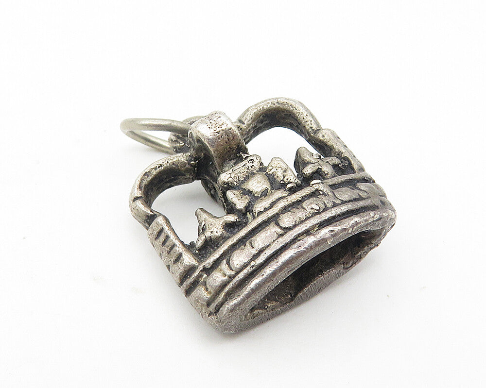 925 Sterling Silver  Vintage Dark Tone Sculpted Detail Drop Pendant  PT9357
