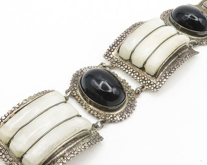 MEXICO 925 Sterling Silver Vintage Antique Multi Gemstone Chain Bracelet  BT7239