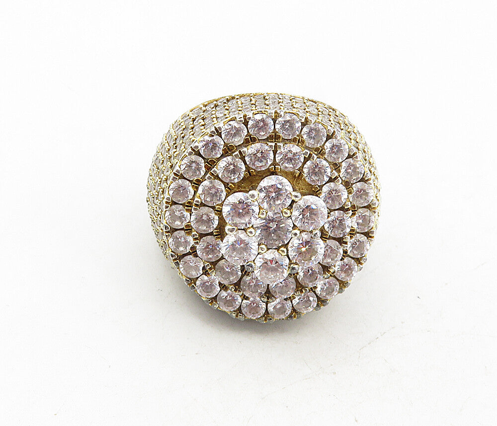 925 Sterling Silver  Vintage Cubic Zirconia Floral Cocktail Ring Sz 12  RG8675
