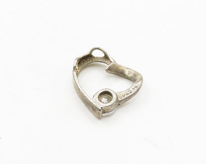 925 Sterling Silver  Vintage Cubic Zirconia Open Love Heart Pendant  PT15384